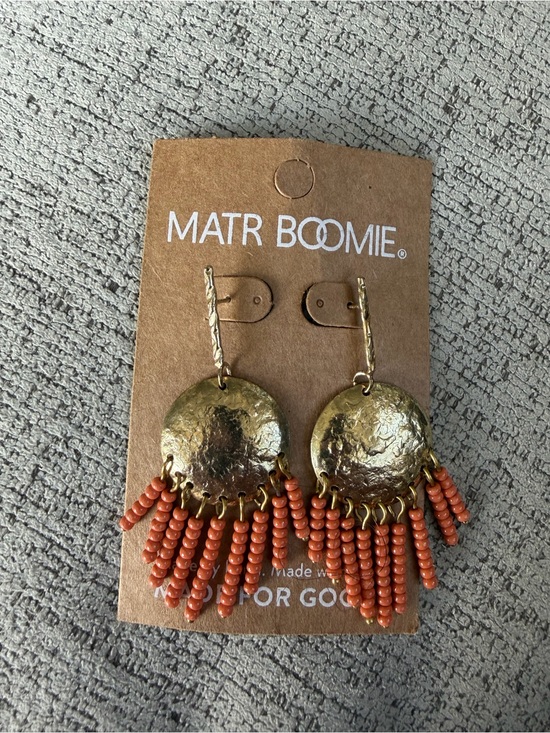 Matr Boomie Jewelry - 💓3for20 NWT Matr Boomie Boho Gold Dangle Drop Earrings Orange Bead Fringe
